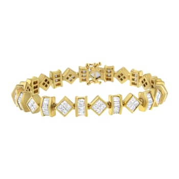 14K Yellow Gold 7.50ctw Princess and Baguette Diamond Modern Link Bracelet