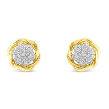 10K Yellow Gold Over Sterling Silver Diamond Rose Stud Earrings 0.15ctw