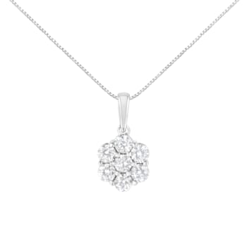 14K White Gold 2.0ctw Round Diamond 7 Stone Flower 18" Pendant
w\chain(H-I Color, SI2-I1 Clarity)