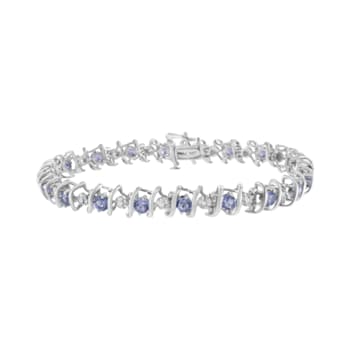 3.5 mm Lab Created Blue Tanzanite and 1/6 ctw Diamond Rhodium Over
Sterling Silver Tennis Bracelet