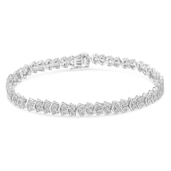Sterling Silver 1.0ctw Chevron 2 Stone Arrow Link Tennis Bracelet
