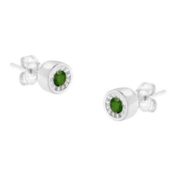 Sterling Silver 1/5ctw Round Brilliant-Cut Green Diamond Miracle-Set
Stud Earrings