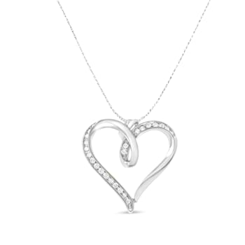 Sterling Silver 1/4ctw Channel Set Diamond Heart 18" Pendant
w\chain(I-J Color, I3 Clarity)