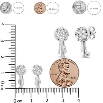 14K White Gold 3/4ctw Diamond Floral Cluster Drop and Dangle Stud Earrings