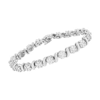 14K White Gold 5.25ctw Diamond S-Link Floral Cluster Tennis Bracelet