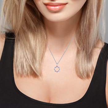 10k White Gold Genuine Round Tanzanite Circle Pendant With Chain