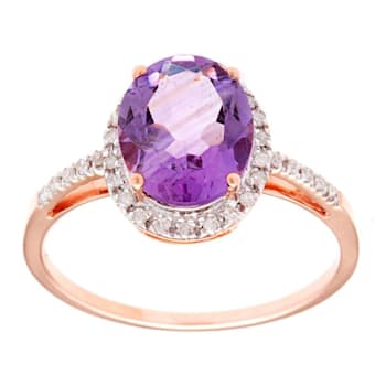 10k Rose Gold Oval Amethyst and Diamond Halo Ring