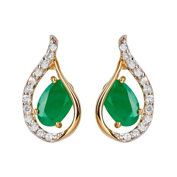 10K Yellow Gold Emerald and Diamond Drop Earrings