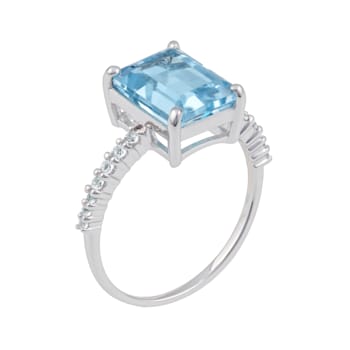 10k White Gold Emerald-Cut Blue Topaz and White Topaz Ring