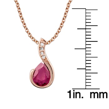 10k Rose Gold Genuine Pear-Shape Ruby and Diamond Drop Pendant With Chain
