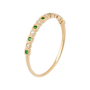 10k Yellow Gold Vintage Style Emerald and Diamond Petite Stackable Band