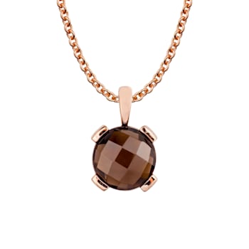 10k Rose Gold Genuine Round Smoky Quartz Pendant With Chain