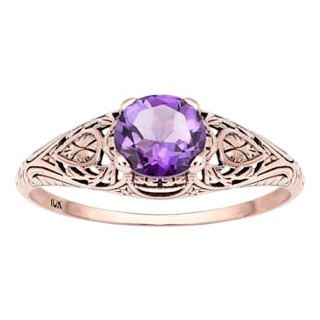 10k Rose Gold Vintage Style Genuine Round Amethyst Scroll Ring