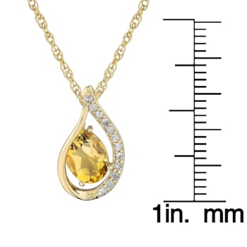 10k Yellow Gold Genuine Oval Citrine and Diamond Halo Drop Pendant With Chain