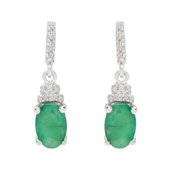 10K White Gold Emerald Sapphire and Diamond Earrings
