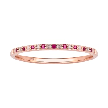 10k Rose Gold Genuine Ruby and Diamond Petite Stackable Band