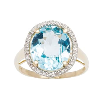 10k Yellow Gold 3.50ct Oval Blue Topaz and Diamond Halo Ring