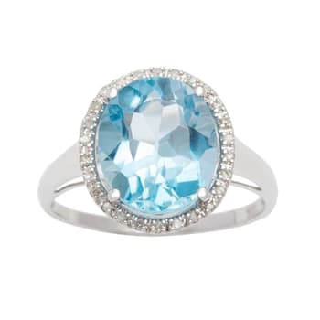 10k White Gold 3.50ct Oval Blue Topaz and Diamond Halo Ring