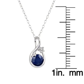 10k White Gold Genuine Round Sapphire Pendant With Chain