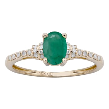 10k Yellow Gold Oval Emerald and Diamond Ring