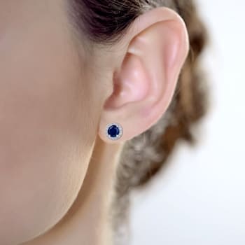 10K White Gold Sapphire and White Topaz Halo Earrings