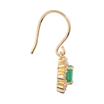10K Yellow Gold Emerald and Diamond Halo Earrings