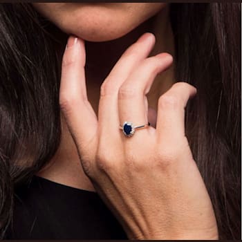 10k White Gold Oval Sapphire and Halo Diamond Ring