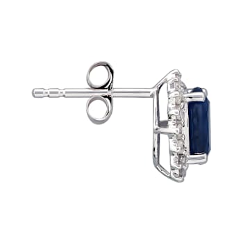 10K White Gold Sapphire and Diamond Halo Earrings