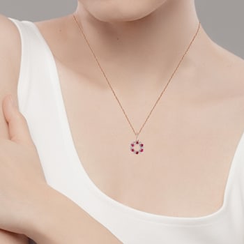10k Rose Gold Genuine Ruby and White Topaz Petite Circle Pendant With Chain