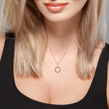 10k Rose Gold Genuine Round Ruby Circle Pendant With Chain