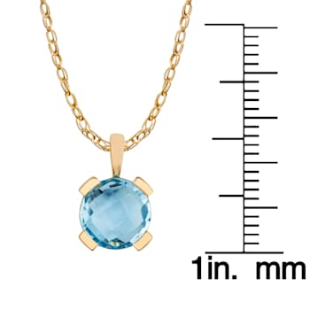 10k Yellow Gold Genuine Round Blue Topaz Pendant With Chain