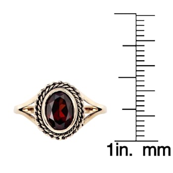 10k Yellow Gold Genuine Oval Garnet Split Shank Ring