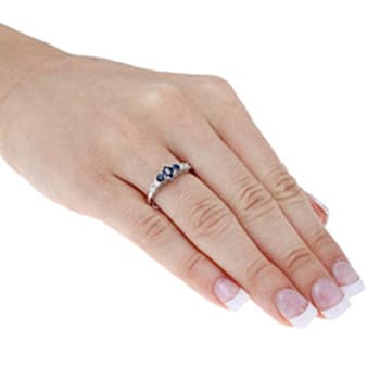 10k White Gold Three Stone Blue Sapphire and Diamond Ring