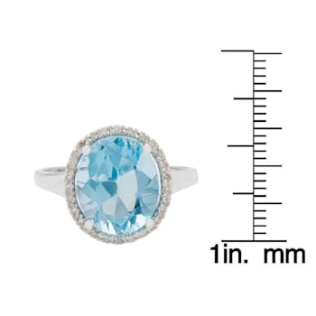10k White Gold 3.50ct Oval Blue Topaz and Diamond Halo Ring
