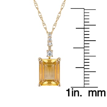 10k Yellow Gold Genuine Emerald Cut Citrine and White Topaz Pendant With Chain