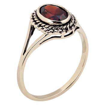 10k Yellow Gold Genuine Oval Garnet Split Shank Ring
