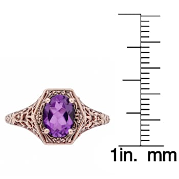 10k Rose Gold Vintage Style Genuine Oval Amethyst Filigree Ring