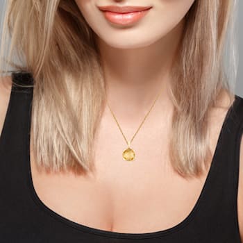 10k Yellow Gold Genuine Round Citrine Pendant With Chain