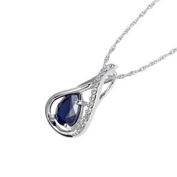 10k White Gold Genuine Pear-shape Sapphire and Diamond Halo Drop Pendant
With Chain