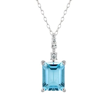 10k White Gold Genuine Emerald Cut Blue Topaz and White Topaz Pendant
With Chain