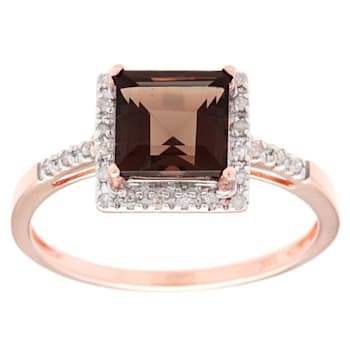 10k Rose Gold Square Smoky Quartz and Diamond Halo Ring