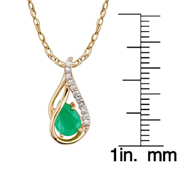 10k Yellow Gold Genuine Pear-shape Emerald and Diamond Halo Drop Pendant
With Chain