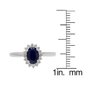 10k White Gold Oval Sapphire and Halo Diamond Ring