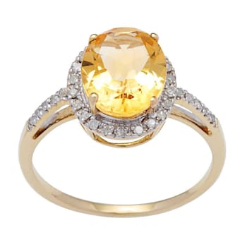 10k Yellow Gold Oval Citrine and Diamond Halo Ring