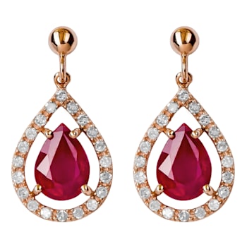 10K Rose Gold Ruby and Diamond Halo Earrings