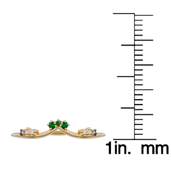10k Yellow Gold Curved Genuine Emerald and Diamond Band Guard