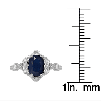 10k White Gold Vintage Style Genuine Oval Sapphire and Diamond Halo Ring