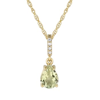 10k Yellow Gold Genuine Pear-Shape Prasiolite and Diamond Drop Pendant
With Chain