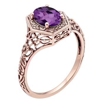 10k Rose Gold Vintage Style Genuine Oval Amethyst Filigree Ring