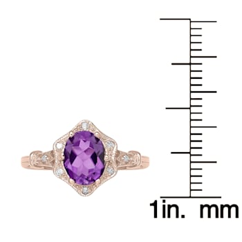 10k Rose Gold Vintage Style Genuine Oval Amethyst and Diamond Halo Ring